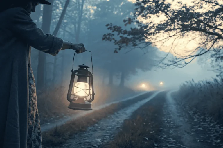 A person holds a lantern to light a path, symbolizing how a gentle positive mindset can guide you through darkness.