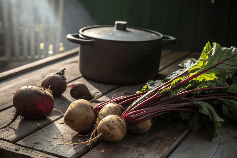 Earthy root vegetables and cast iron pot for the Red Pot ritual and blood building.