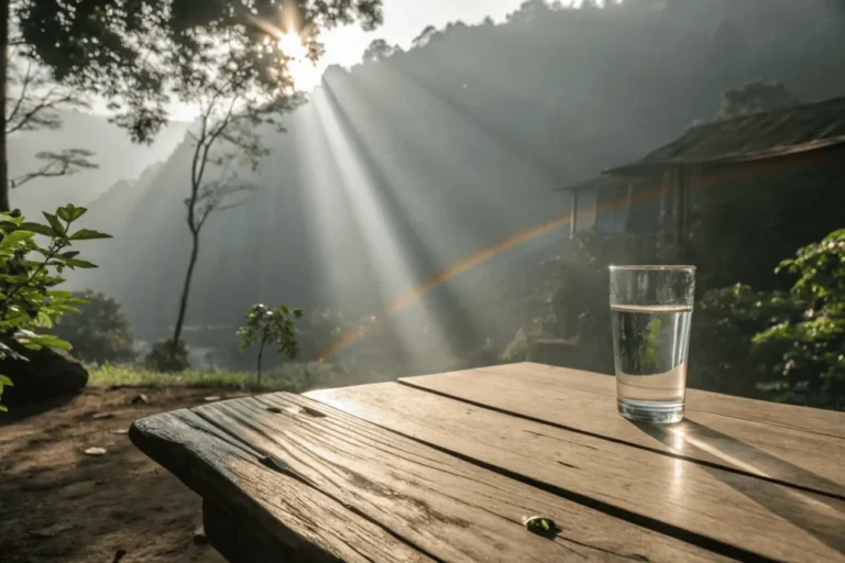 Sunlight creating rainbow glimmers on a table, symbolizing nervous system regulation and safety cues.