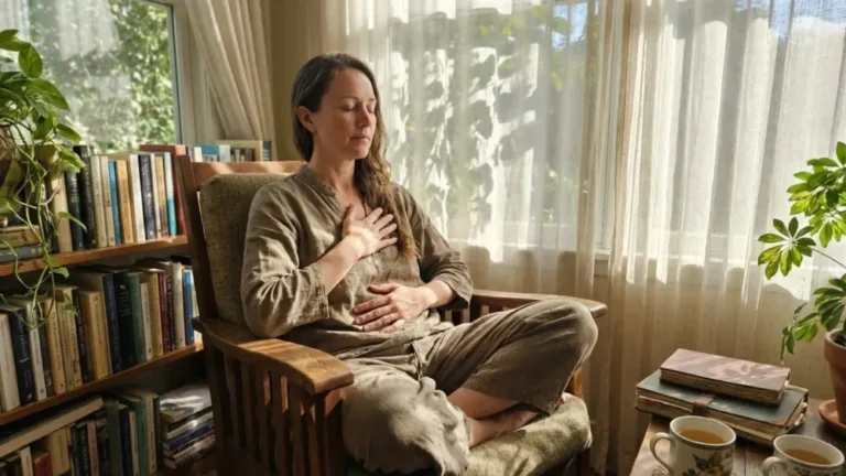 Woman practicing somatic self-touch to heal the fawn response and find inner safety